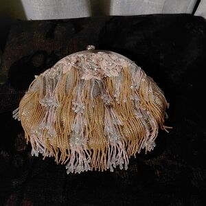 Elegant Beaded Clutch in Gold and Cream
